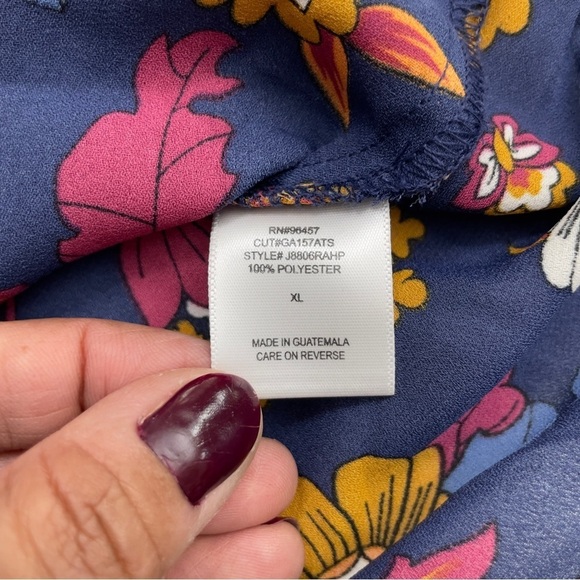 Eyeshadow XL Navy Blue Floral Ruffle Sleeve Blouse - Picture 8 of 13